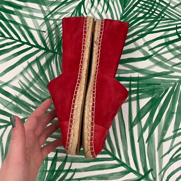 Tory Burch Ruby Red Suede Logo Espadrille Flats Size 10.5 - Picture 8 of 9